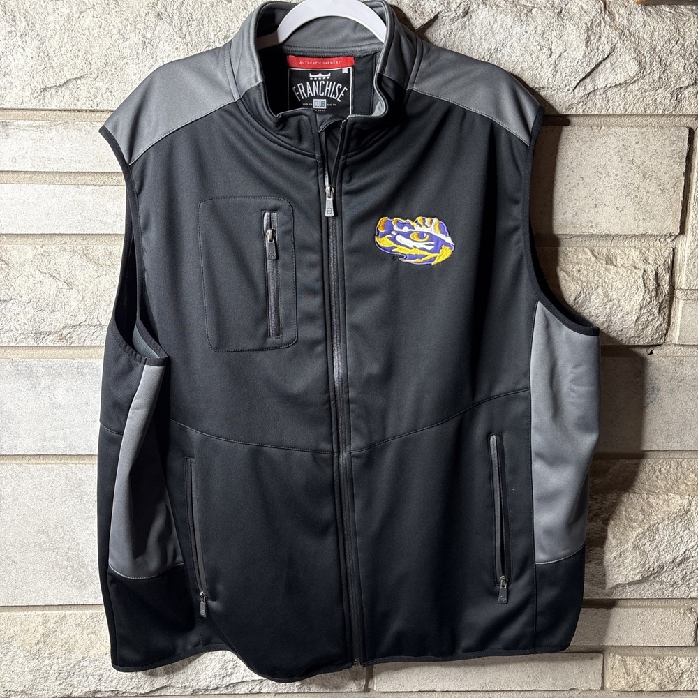 LSU FRANCHISE CLUB AUTHENTIC GARMENT BLACK MENS XXL VEST‎ Embroidered EUC